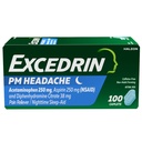 頭痛の救助、アセトアミノフェン250mg、アスピリン250mg、Diphenhydramineのクエン酸塩38mgの痛みのレバー、夜間睡眠援助、100の計算のためのエキセドリンPM