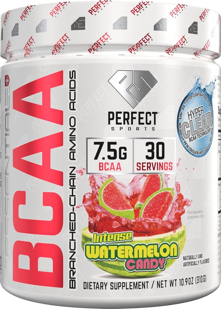 パーフェクトスポーツエッセンシャル BCAA ハイパークリア | かなソルテクノロジー | 7.5g ビーガン BCAAs | ゼロシュガー、炭水化物、カロリー | 30 サービング(スイカキャンディ)