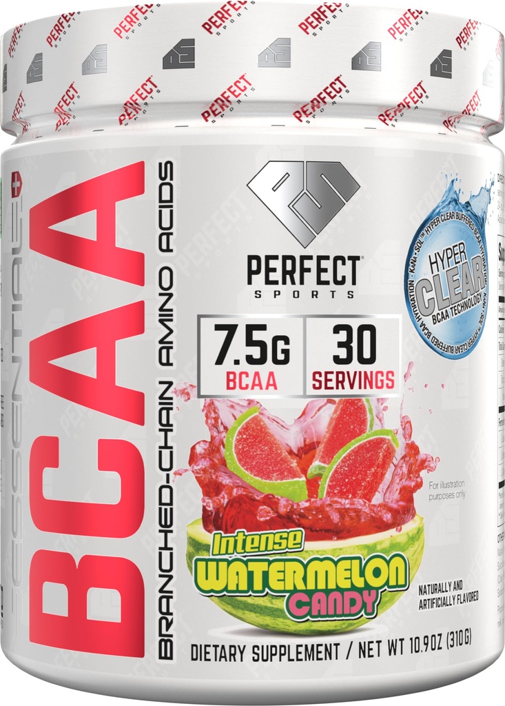 パーフェクトスポーツエッセンシャル BCAA ハイパークリア | かなソルテクノロジー | 7.5g ビーガン BCAAs | ゼロシュガー、炭水化物、カロリー | 30 サービング(スイカキャンディ)