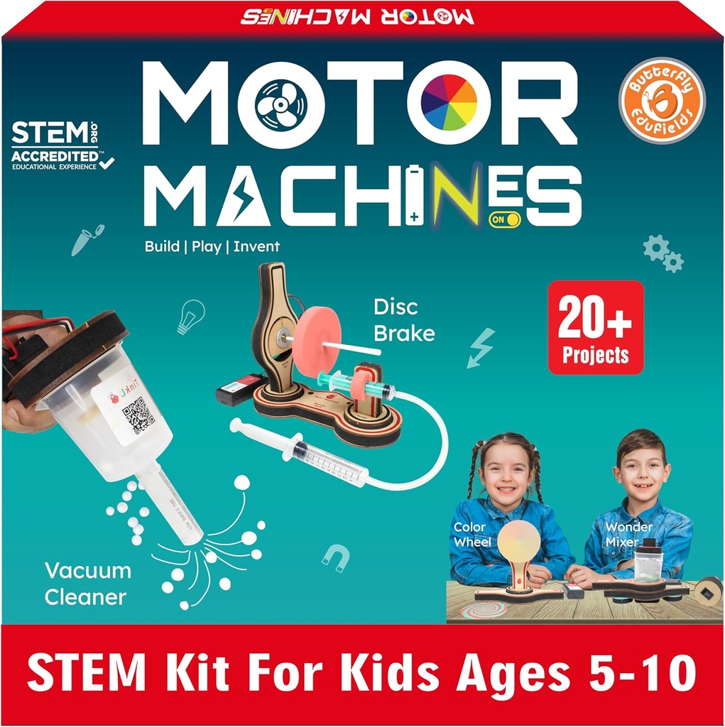 バタフライEduFields 20in1 STEMプロジェクトキット 子供のための年齢 5-7 6-8 8-10 | 子供のためのSTEMのおもちゃ 5 6 7 8 9 10 歳 | モーターマシン - ロボティクス&エンジニアリングおもちゃ | ギフト 6 7 8 9 10 歳