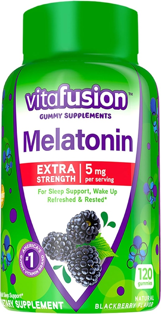 Vitafusion繊維の井戸適合のグミ、90の計算および余分強さのMelatoninのグミ、120の計算の束