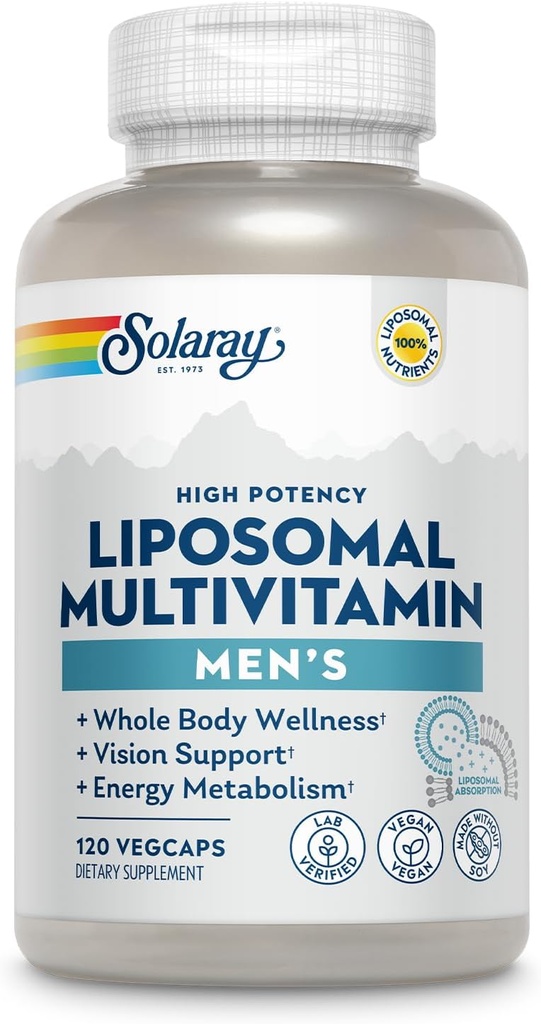 男性のためのSOLARAY Liposomal Multivitamin, 強化吸収免疫, エネルギー & 骨サポートサプリメント, 男性毎日のマルチビタミン, BCAAs, ビタミンD3, C, B12, 亜鉛, 完全菜食主義者, 大豆フリー, 60 サーブ, 120 VegCaps