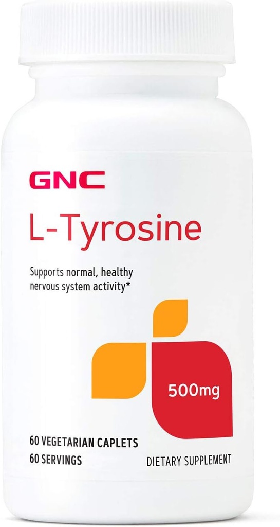 GNC Lチロシン500mg、サポート正常、健康な神経系の活動、60の菜食主義者のカプレット
