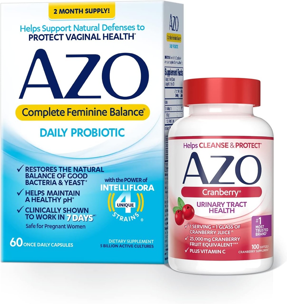 AZO 女性のための完全なフェミニン・バランスの毎日のプロバイオティクス(60の計算)+尿路の健康のためのクランベリーのSoftgels (100の計算)
