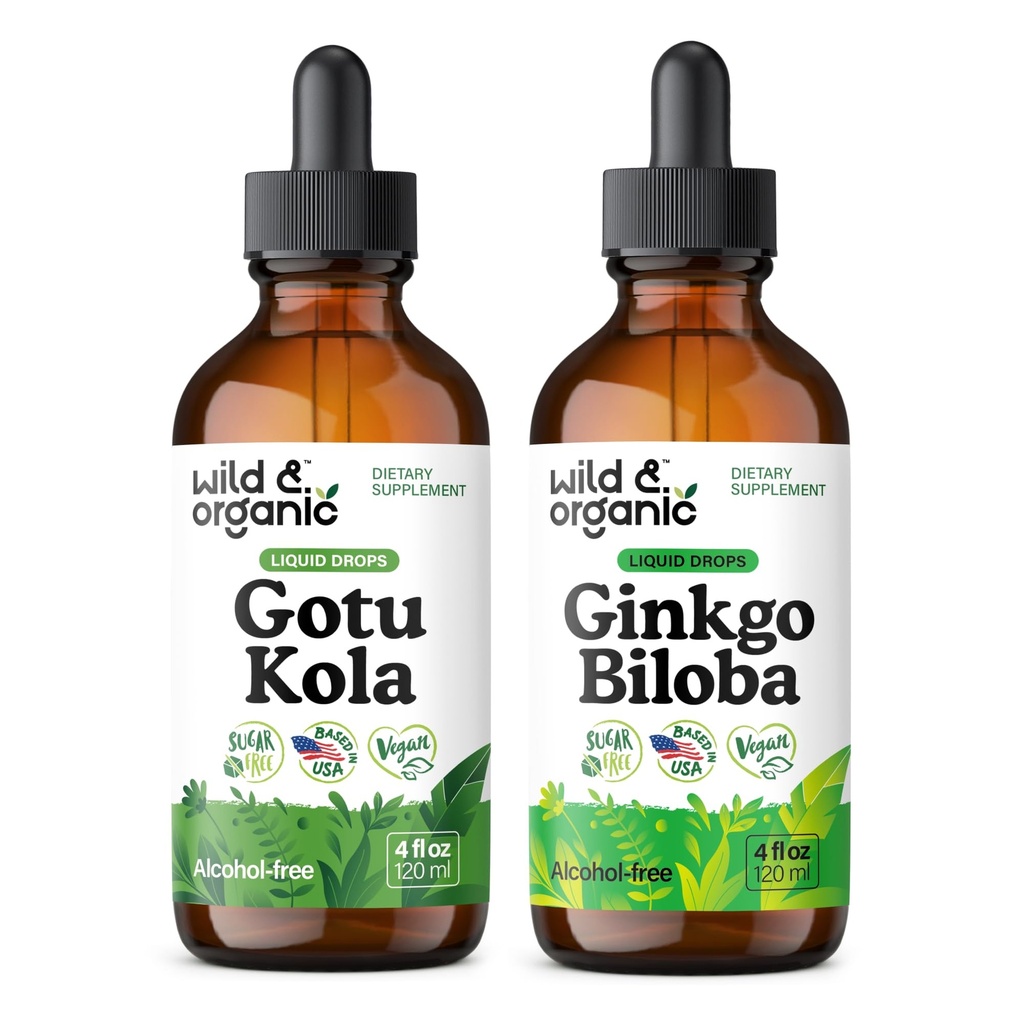 ワイルド&オーガニックGotu Kola Tincture 4 fl oz&Ginkgo Biloba Tincture 4 fl oz