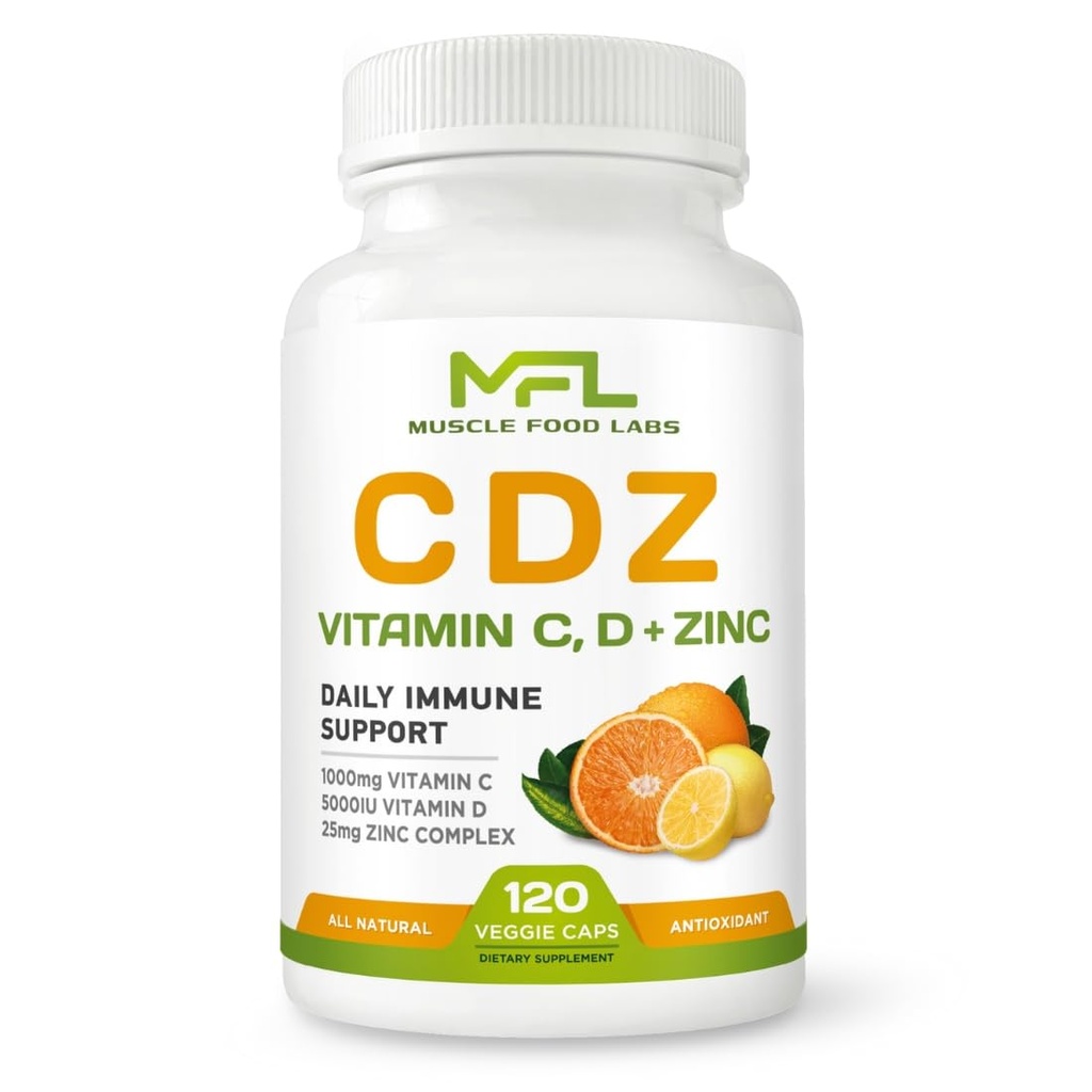 | C D Z | ビタミンC・1000mg | ビタミンD3・125mcg | 亜鉛・25mg | ノンGMO・グルテンフリー | 120 ベジタリアンカプセル | 120 食