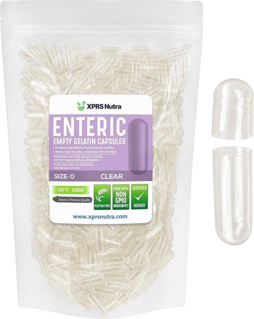 XPRSのNutraのサイズ0の空のカプセル- 1000の計算の明確な腸の上塗を施してある空のゼラチンのカプセル-遅れた解放の丸薬-DIYのカプセルの詰物-純粋な牛の空の Entericのゲルの帽子