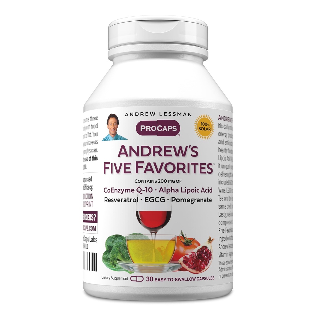 ANDREW LESSMANアンドリューの5つのお気に入り30カプセル - Coenzyme Q-10、Resveratrol、EGCG、PomegranateおよびAlpha Lipoicの酸、強力な酸化防止サポート、添加物無しの各200mgを提供して下さい