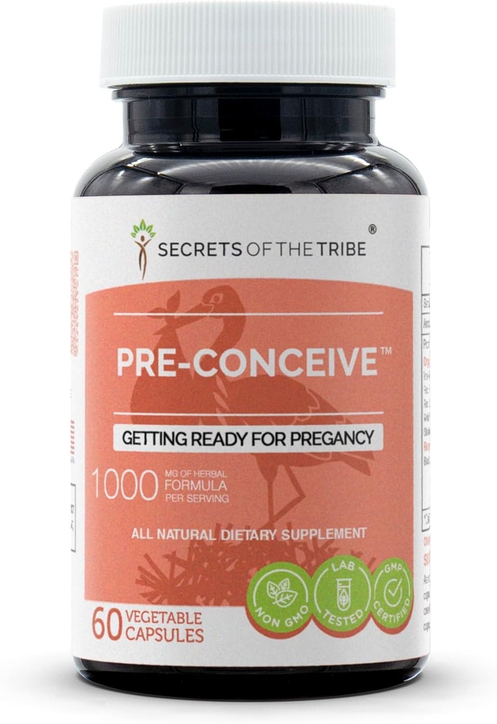 トライベ・プレ・コンシーブの秘密, 60カプセル, 1000 mg, Vitex, レッド・ラズベリー, ブラック・コホッシュ, レッド・クローバー, ホワイト・ポニー, シャータバリ. 妊娠60カプセルの準備