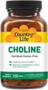 Country Life Choline 266mg, Certified Gluten Free, Certified Vegan, Certified Halal - 100 Tablets