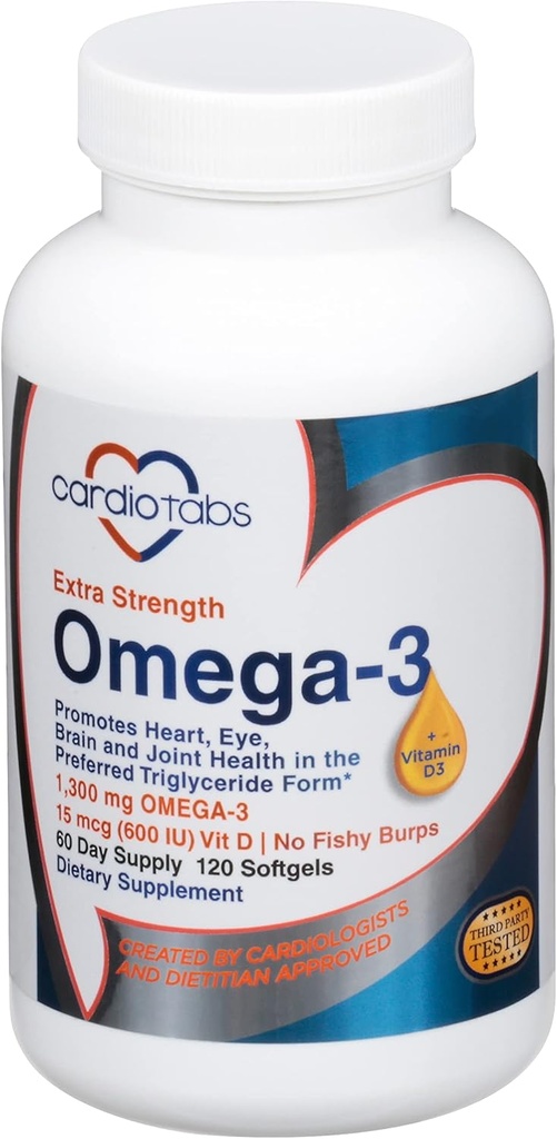 Omega-3 Extra Strength + Vitamin D3, Triglyceride Form, 1300 mg Omega-3, 600 DHA / 600 EPA, with 600 IU Vitamin D3