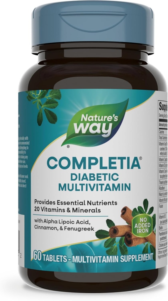 Nature's Way Completia Diabetic Multivitamin、Alpha Lipoicの酸、シナモン、フェヌグリーク、タウリン、ルテイン、高い効力Bビタミン、60のタブレット(パッケージ5月Vary)