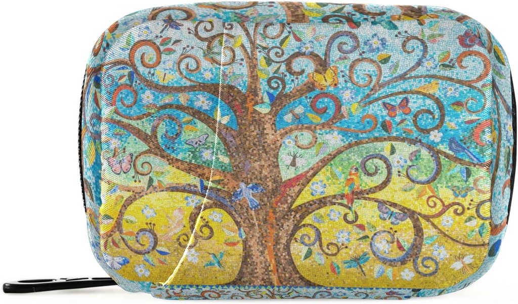 Naanle Tree of Life 7-Day Pill Organizer Bag with Zipper and Hook & Loop, Compact size, Unisex, 8 Compartments, Twill Canvas クロス, クラシック スタイル