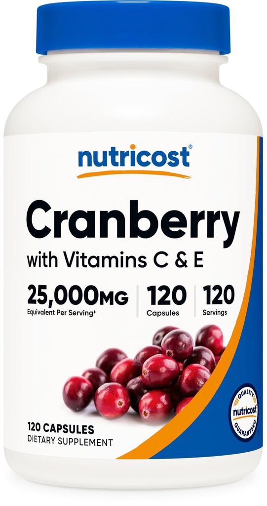 Nutricostクランベリーエキス(25,000mg)(120カプセル)、ビタミンC&ビタミンE
