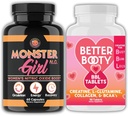 Angryは女性のワークアウトの束を補います:モンスターガールN.Oニトリオキサイドブースター60ct +クレアチンコンプレックス錠90ct 2ボトル合計