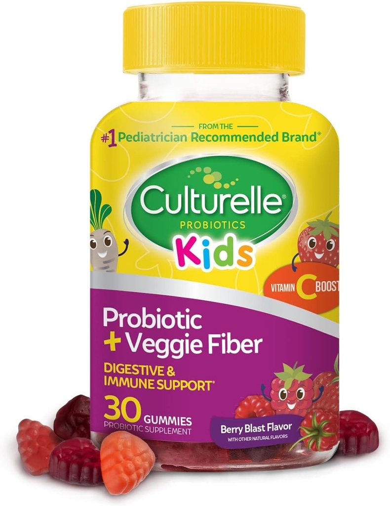 子供のためのCulturelle毎日のプロバイオティクス + Veggie Fiber Gummies(年齢3 +) 30カウントベリー風味 - 消化の健康と免疫サポートプラスビタミンCキッズブーストのためのプロバイオティクス