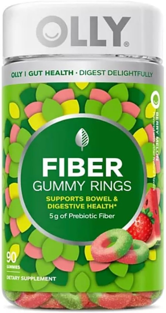 OLLY 繊維の Gummy リング、5g のプレバイオティック繊維、FOS (Fructo オリゴ糖類)、消化器サポート、ベリー メロン