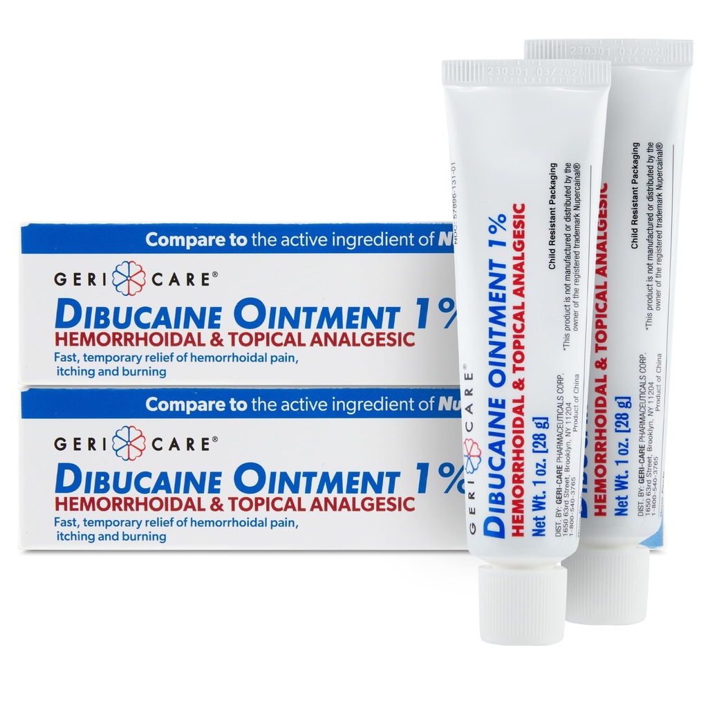GeriCare Dibucaine Hemorroid Ointment 1% 痛み-Relief Hemorrhoid Cream |痔疾・病理学的|焼却・かゆみのクイックリリーフ | 速攻防外痔の治療 1oz (2パック)