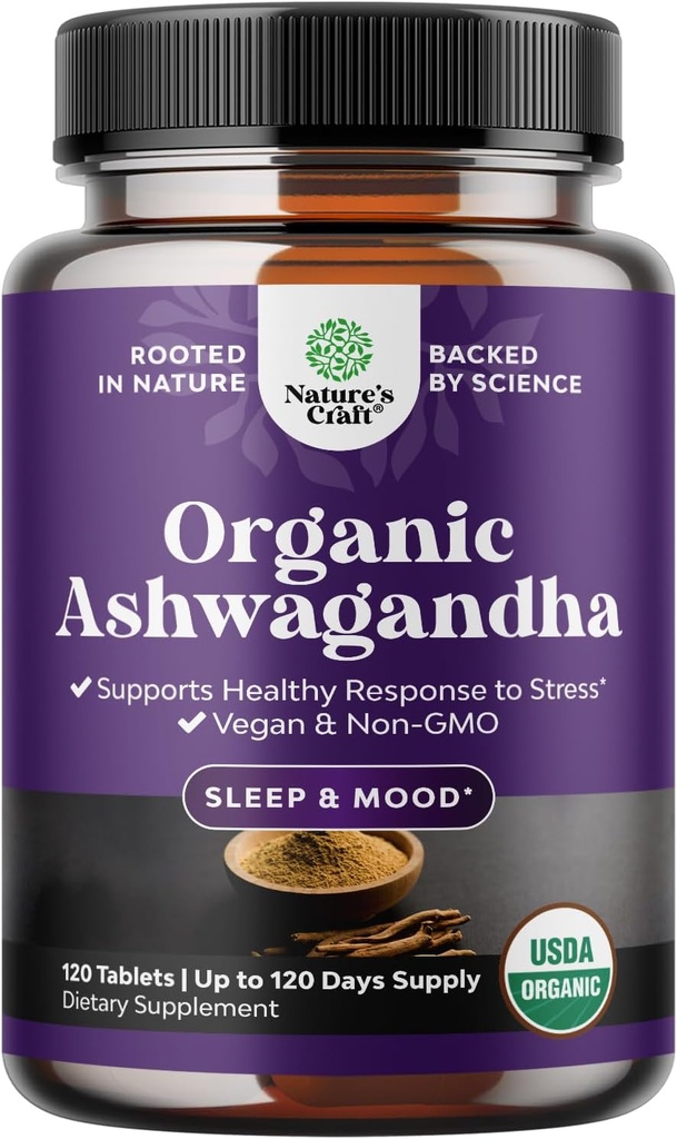 高力有機性Ashwagandhaの補足-女性及び人の気分サポート及びホルモンのバランスのためのAshwagandhaの有機性タブレット-よりよい吸収のための黒いコショウの粉- 120 Ct