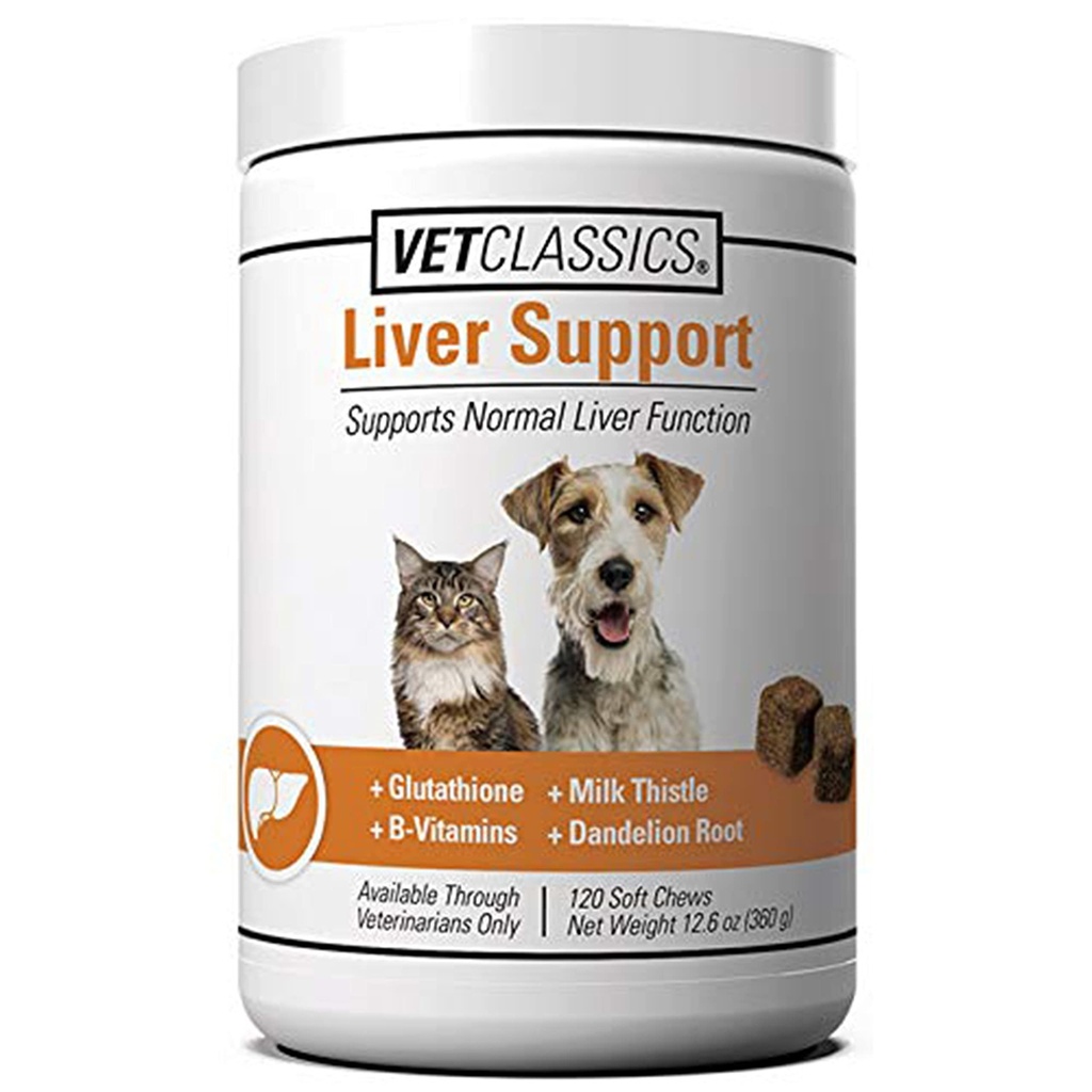 犬、猫のためのVet Classics肝臓サポートペット健康サプリメント - 肝臓機能 - B-ビタミン、グルタチオン、ミルクアザミ - ソフトタブレット、咀嚼 - 120ソフト咀嚼