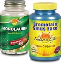 Nature's Life Monolaurin & Bromelain Sinus Ease Bundle | 健康な免疫機能と呼吸器サポート | 90ct, 100ct