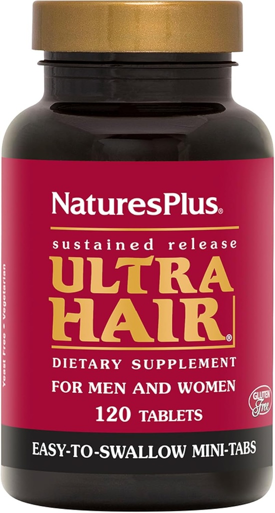 Natures Plus Ultra Hair, Sustained Release - 120 Easy to Swallow Miniタブレット - 男性と女性のサプリメントのための自然な髪の成長 - より長く、より厚い髪 - ベジタリアン、グルテンフリー - 30 サービング