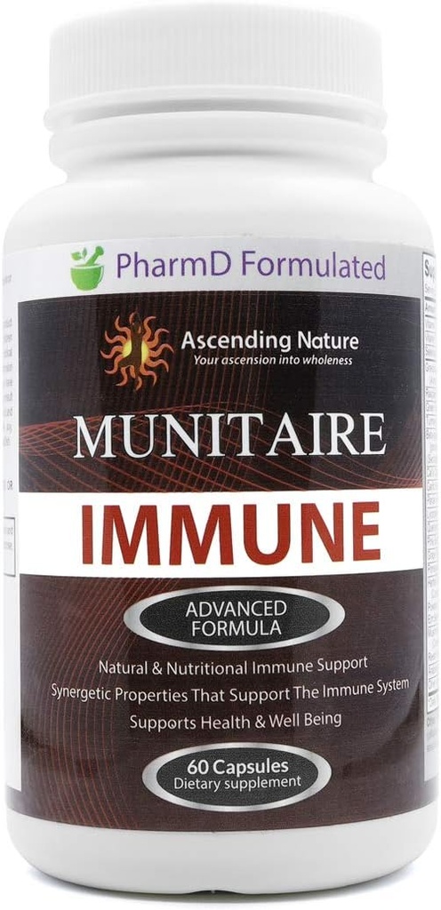 Munitaire Immune Advanced Formula – Natural & Nutritional Immune Support | with Vitamins C & E Strengthens Immunity, Supports Health and Well being | Immune Defense (60 Capsules)