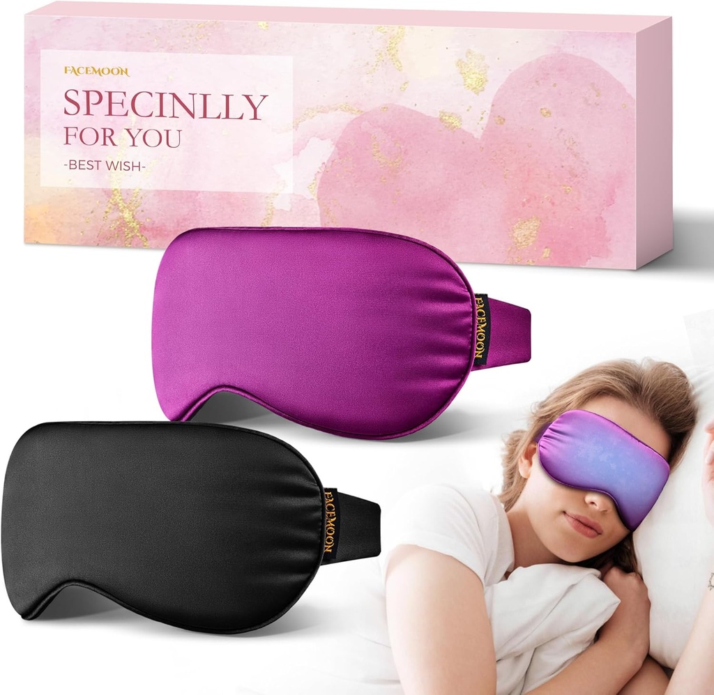 2PCS Cold Eye Mask: Cooling Eye Mask for Puffy Eyes, Headache, Migraines Relief - Cold Compress for Dark Circles, Tired Eyes, After Surgery - Reusable Gel Ice Pack, Weighted Sleep Mask(Black,Purple)