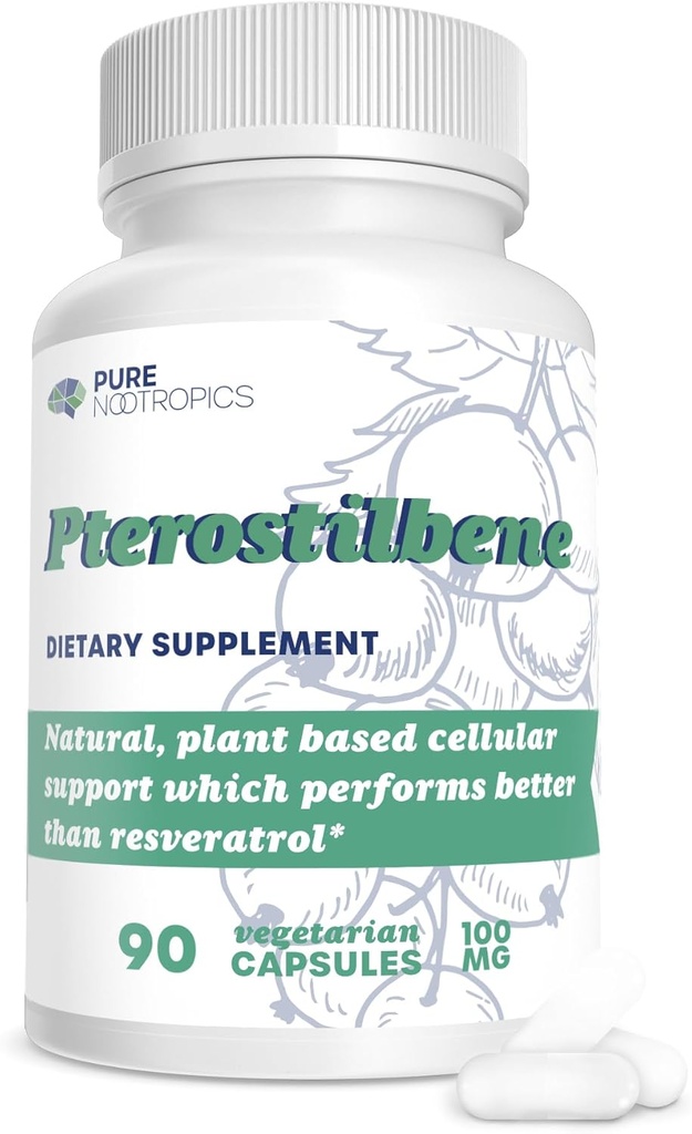ピュアノトropics - Pterostilbene 100mgカプセル(90) | 植物ベースのセルラーヘルスのサポート | 高度純度と効力のためのハウス&厳格な3rdパーティテスト