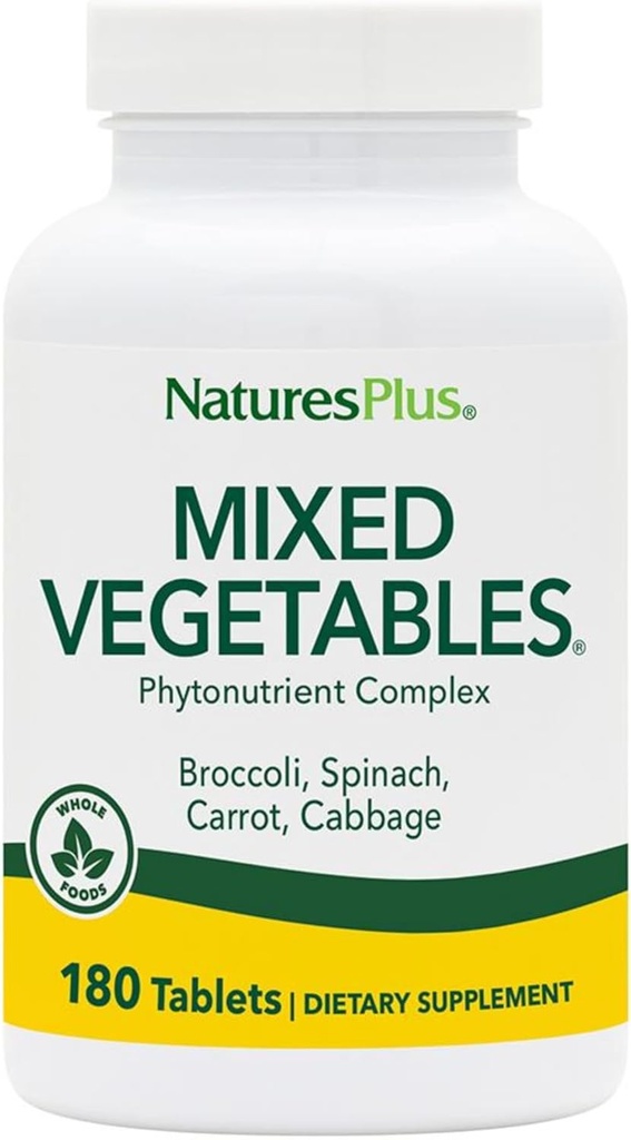Natures Plus ミックス野菜 - 1300 mg、180 ベジタリアンタブレット - 強力な全食品の Phytonutrient サプリメント、全体的な健康を促進する - グルテンフリー - 60 サービング