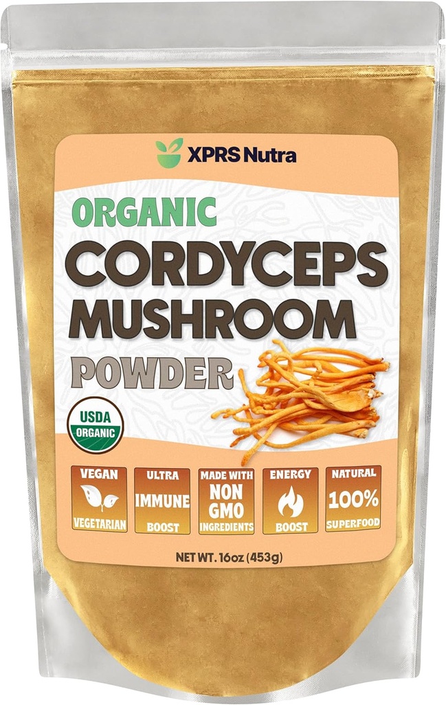 XPRS Nutraの有機コルディセプのきのこの粉-優れたコルディセプのきのこ-エネルギーおよび免疫サポートのための実質のきのこのコルディセプの粉の補足-ビーガン-Friendlyのきのこのコルディセプ (16のoz)