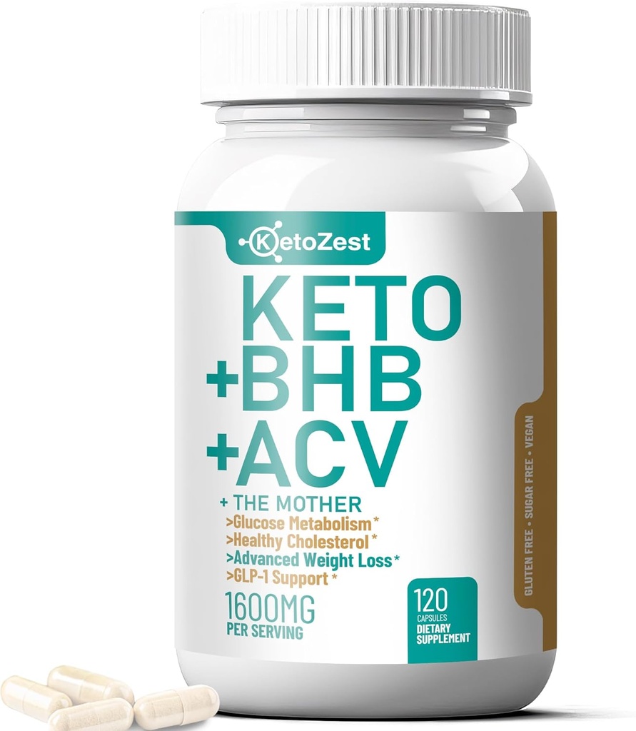 Keto ACV BHBは、高度な減量のための1600mgをカプセル&ベリー脂肪燃焼 - 母のケトンビーガンサプリメントと有機アップルサイダー酢 - 男性女性のためのビタミンD3亜鉛クロム付き