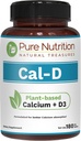 Pure Nutrition Cal D - Plant Based Calcium with VIT D3 K2 & Magnesium | 180 Tabs | 500mg Vegan Calcium per Serving | Algae Calcium Supplement for Bone Health