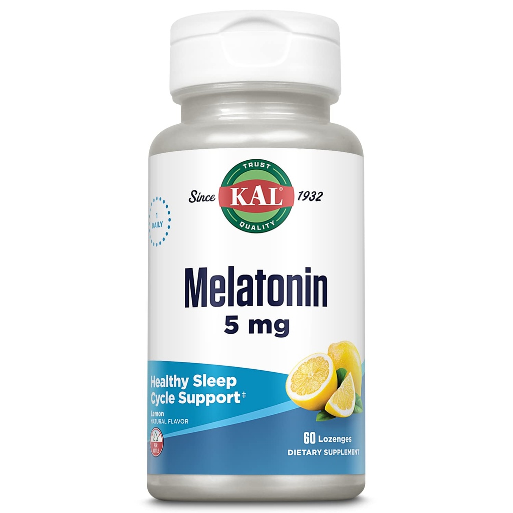 KALのMelatonin 5mgの睡眠の援助のロゼンジ、Melatoninの補足は睡眠の質、Calmingの弛緩および健康な睡眠周期を、加えられたビタミンB6、ベジタリアン、自然なレモン味、60のロゼンジを支えます