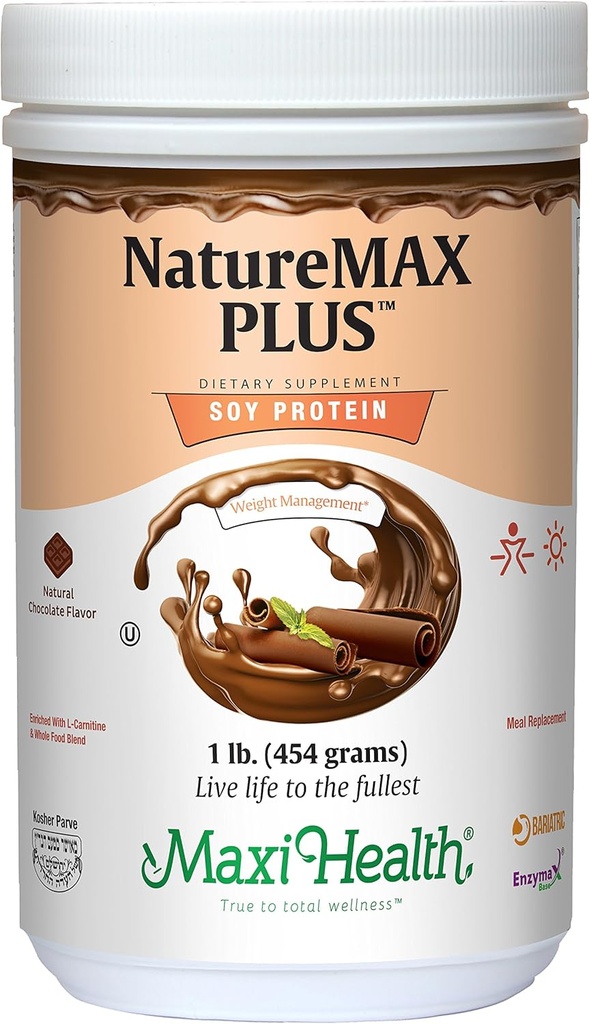 Maxi-Health NatureMAXプラスエネルギーサポートドリンク大豆プロテインパウダー - 砂糖フリーダイエットサプリメント - サービングあたりの20gタンパク質 - ナチュラルチョコレート味 - コザールビタミン - 1lb