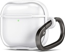 Spigenの超雑種の設計AirPods 4の箱(2024)のCarabinerのキー チェーンが付いている反黄色になる明確なカバー-ジェット・ホワイト