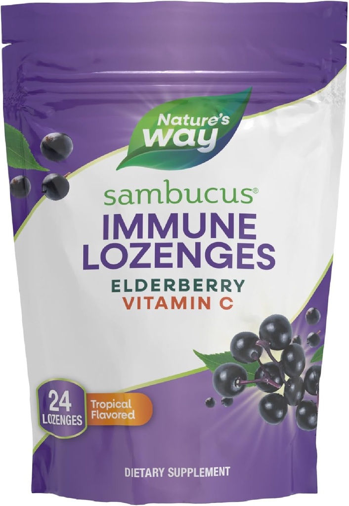 Nature's Way Sambucus Immune Lozenges、High Potency Vitamin C、Elderberry、24 トロピカル・フレーバー・ロゼンジ(パッケージ5月Vary)