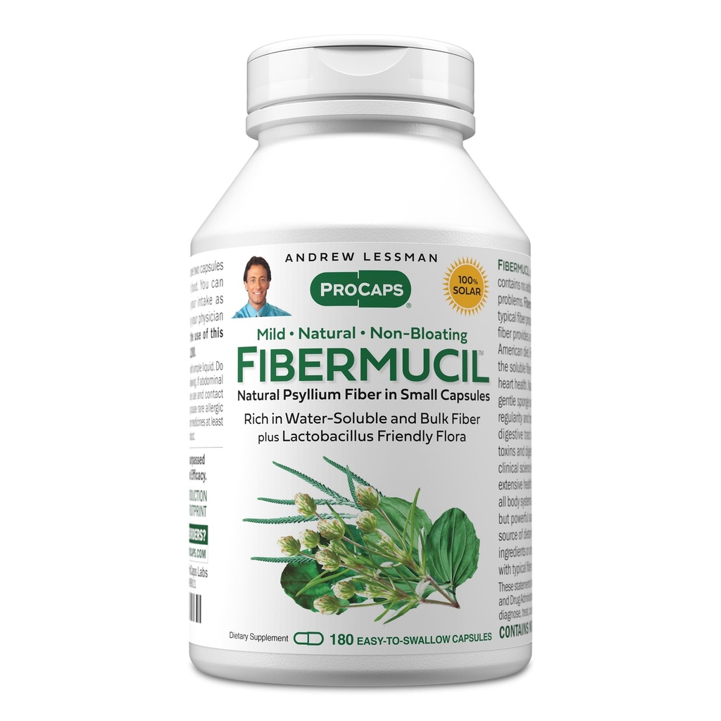 ANDREW LESSMAN Fibermucil 180カプセル - シリウムの殻の粉。 規則性および消化器の健康を優しく促進して下さい。 繊維で豊富。 穏やかな、容易、有効。 添加物無し。 カプセルを飲みやすい小型