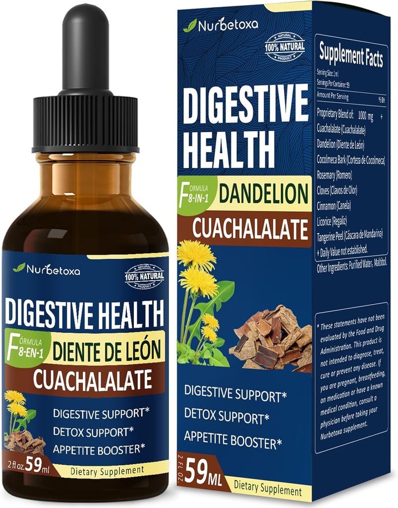Digestive Health Drops, Cuachalalate Digestion Supplement for Gut Detox Cleanse Support and Stomach Ulcer, Corteza de Cocolmeca para Despertar digestivo y Limpiar Estomago. 2oz