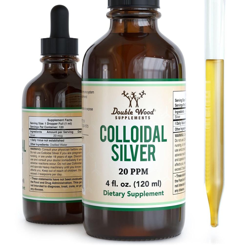 コロイドシルバー液体20 PPM - 4 Fl OZ(Plata Coloidal with Dropper)99.9%ピュア、グルテンフリー、二重木材サプリメントによる非GMO