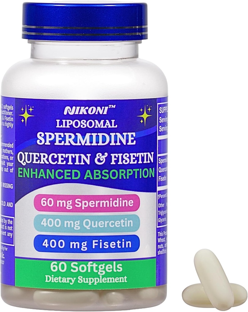 Nikoni Liposomal Spermidine, Quercetin, Fisetin 860mg Supplement for Healthy Aging, Cellular Renewal, Cognitive Function 60 Softgelss