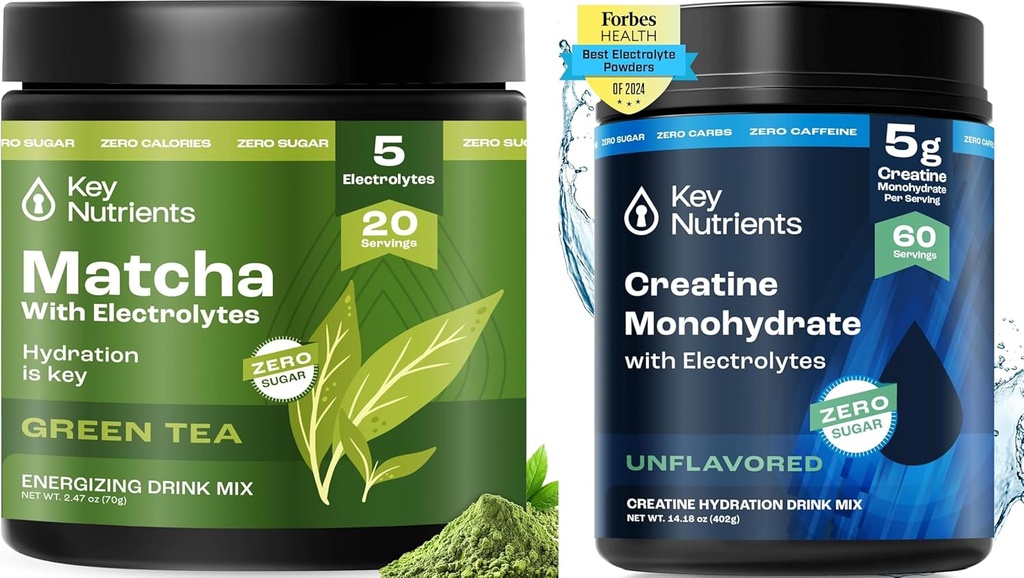 KEY NUTRIENTS Matchaパウダー&クレアチンモノハイドレートバンドル - 比類のない抹茶グリーンティー(20サービング) + 微量化クレアチンパウダーサプリメント(60サービング) - ブーストエナジー、フォーカス&パフォーマンス