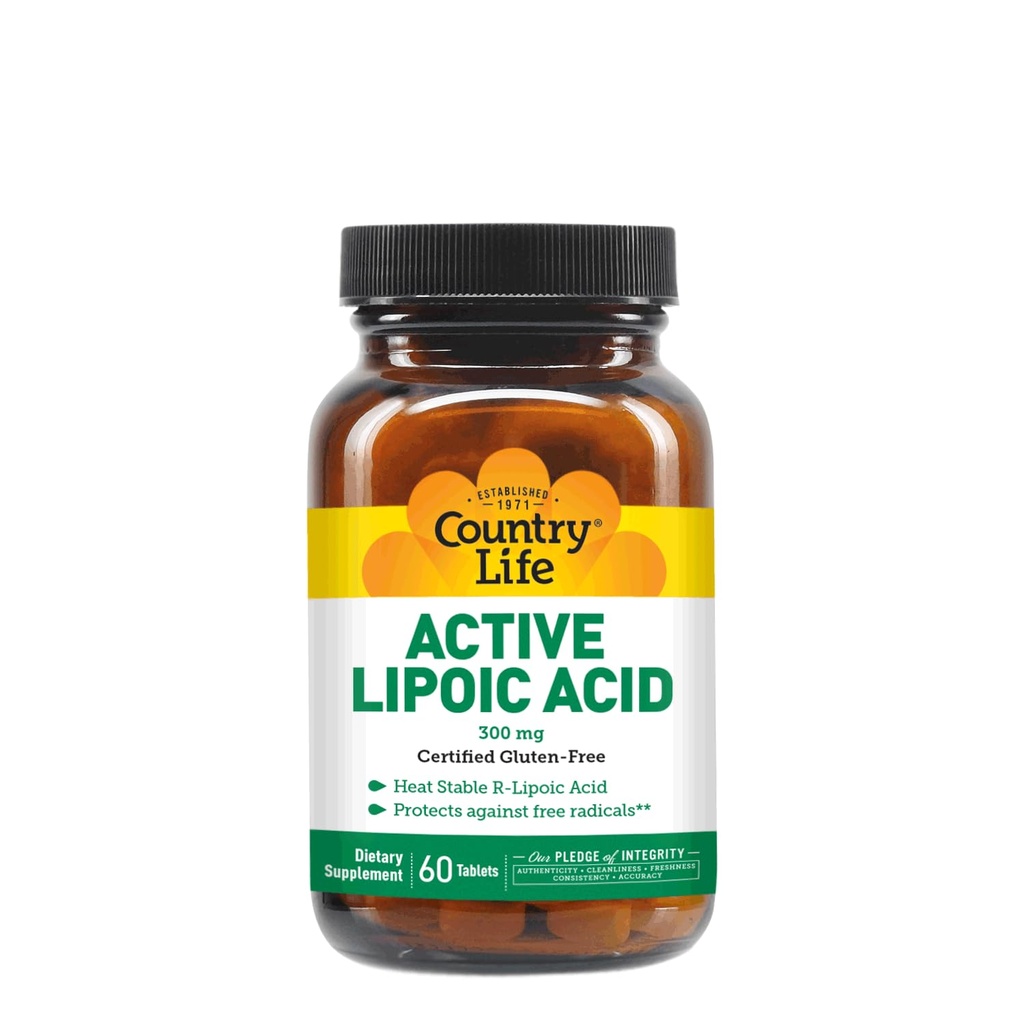 カントリーライフRアルファリポ酸コンプレックス300mg - アルファリポ酸270mg & R-リポ酸30mg - 酸化防止サポート - 酵母、トウモロコシ、小麦、大豆、グルテン、牛乳 - アルファリポ酸サプリメント