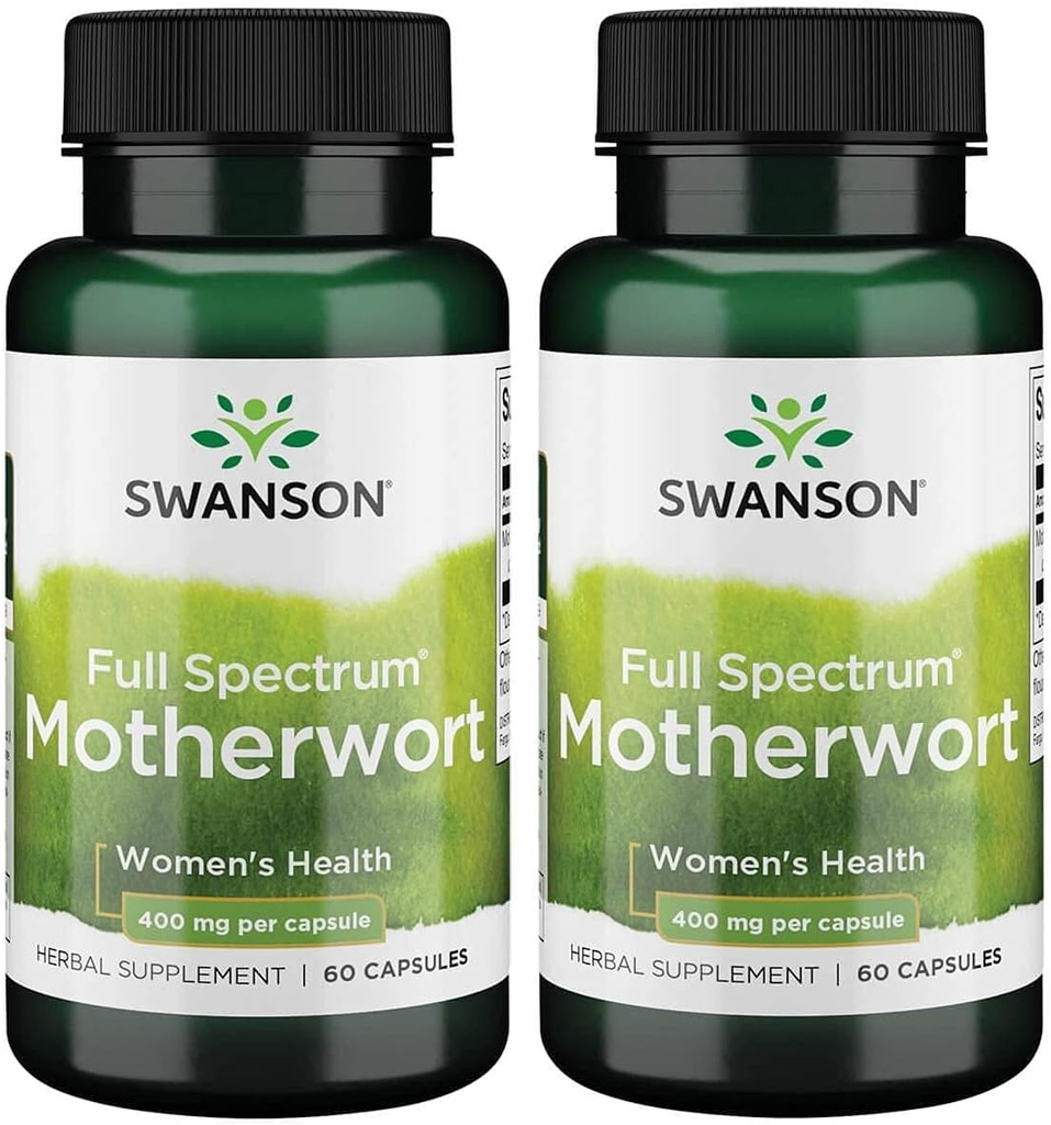 Swanson Motherwort-Herbal Supplement 伝統的に心臓の健康、内分泌機能および消化性健康自然処方女性のウェルネスを促進する-(60カプセル、400mg各) 2パック