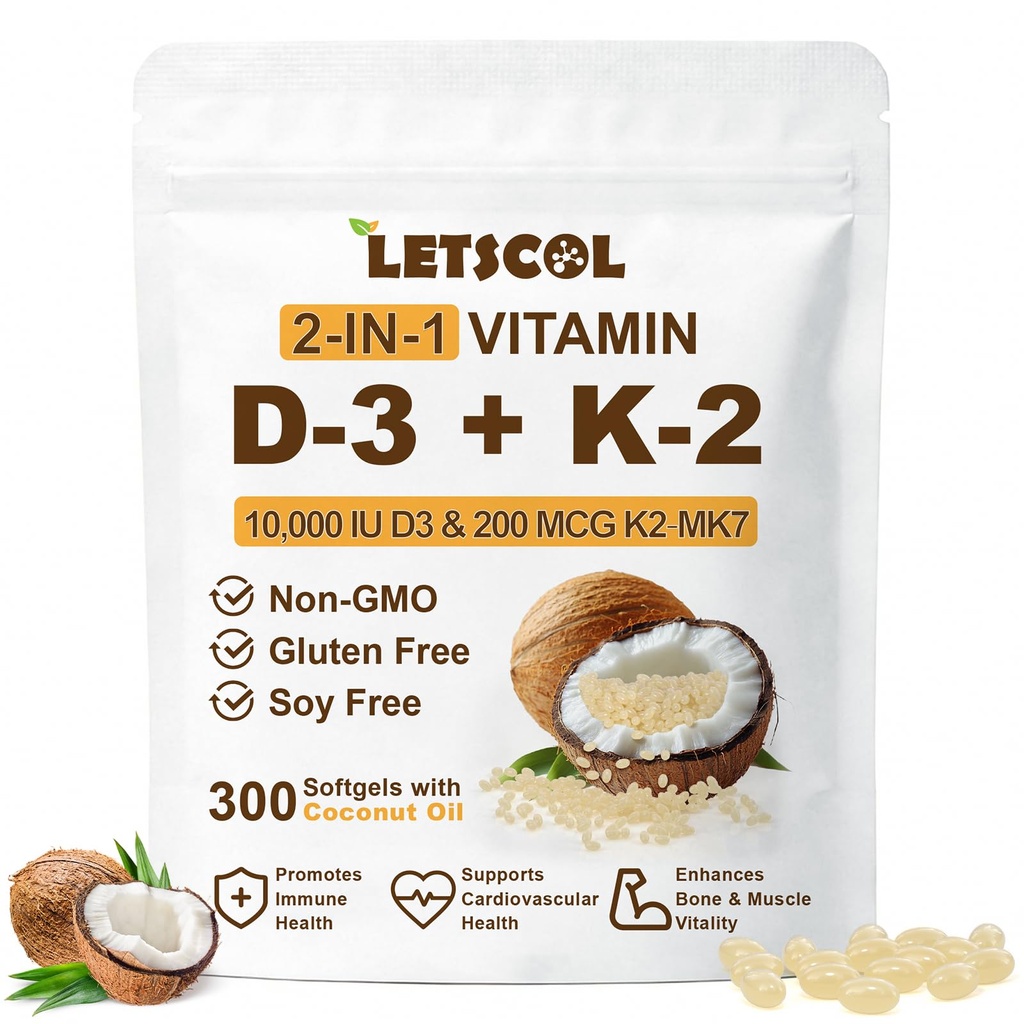 2-in-1ビタミンD3 K2の補足のSoftgel、ビタミンD3 10000 IUおよびビタミンK2 200 mcg、D3のビタミンの補足サポート免疫、中心、接合箇所、歯及び骨の健康のK7