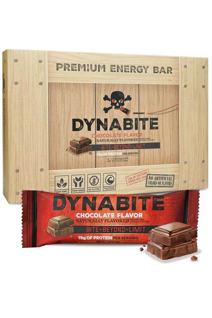 DYNABITEプレミアムエナジーバー(10カウント、チョコレート) | 低炭水化物のプロテインバー w/Plant ベースの成分 | グルテンフリーの食事代替バー | ゼロシュガープロテインバー | ハイプロテインスナックミールバー