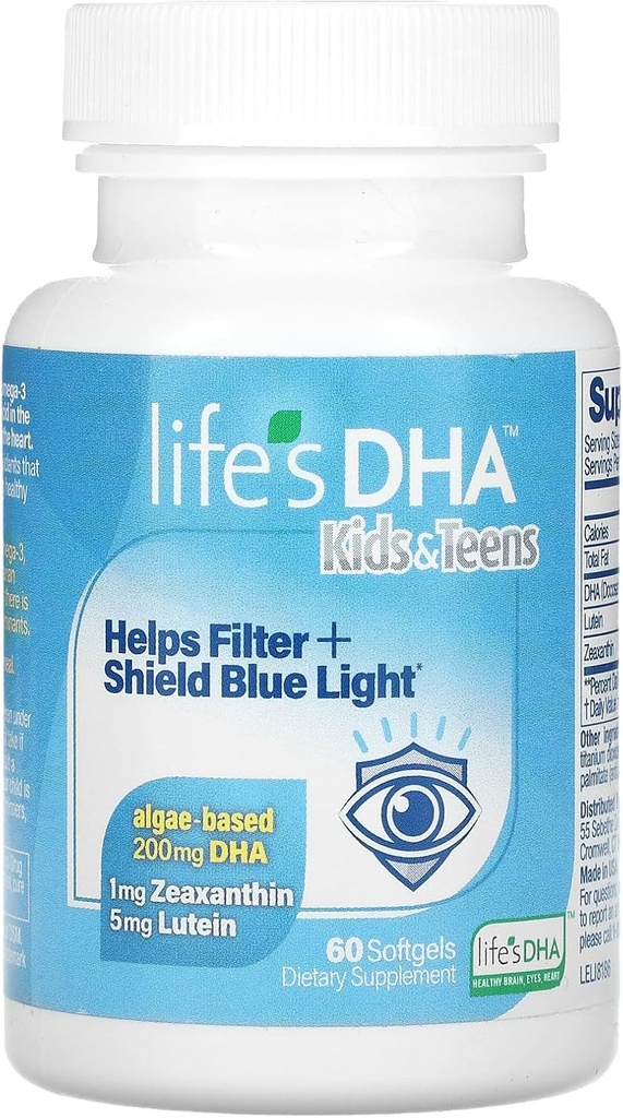 Life’s DHA Kids & Teens with Lutein – Helps Filter & Shield Blue Light – Daily Supplement to Support Eye Health and Brain Health - Non-GMO - 60 Softgels, Multi