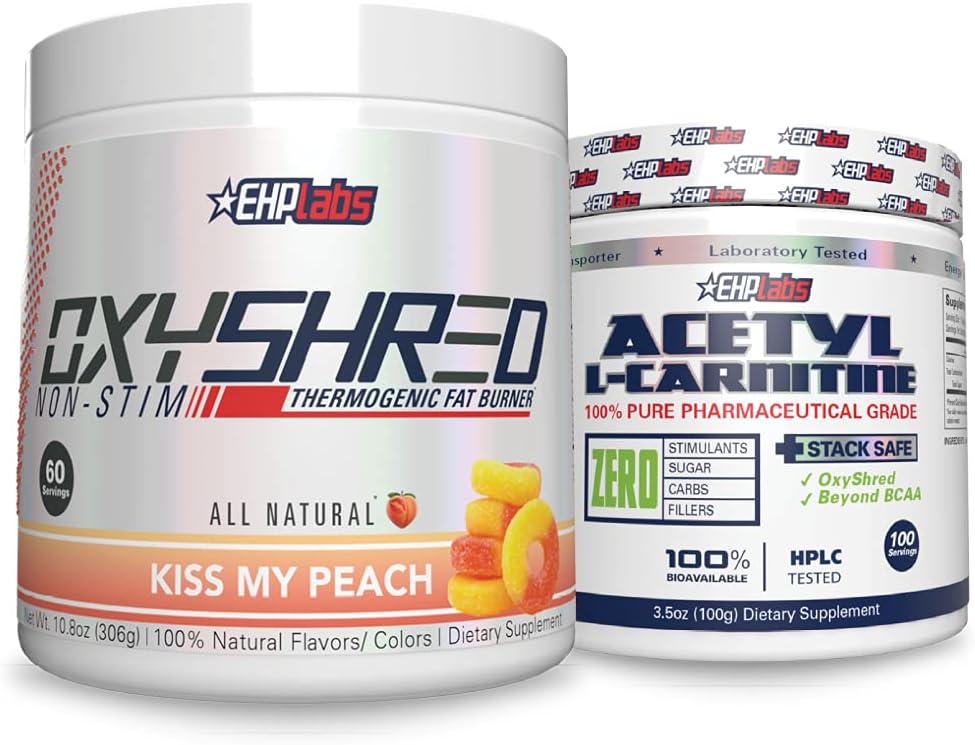 EHP Labs非刺激+アセチルバンドル - OxyShred Thermogenic Pre Workout Powder & Shredding Supplement - Acetyl L-Carnitine - 天然エネルギー生産、エイドメタボリズム、および健康な脳機能をサポート