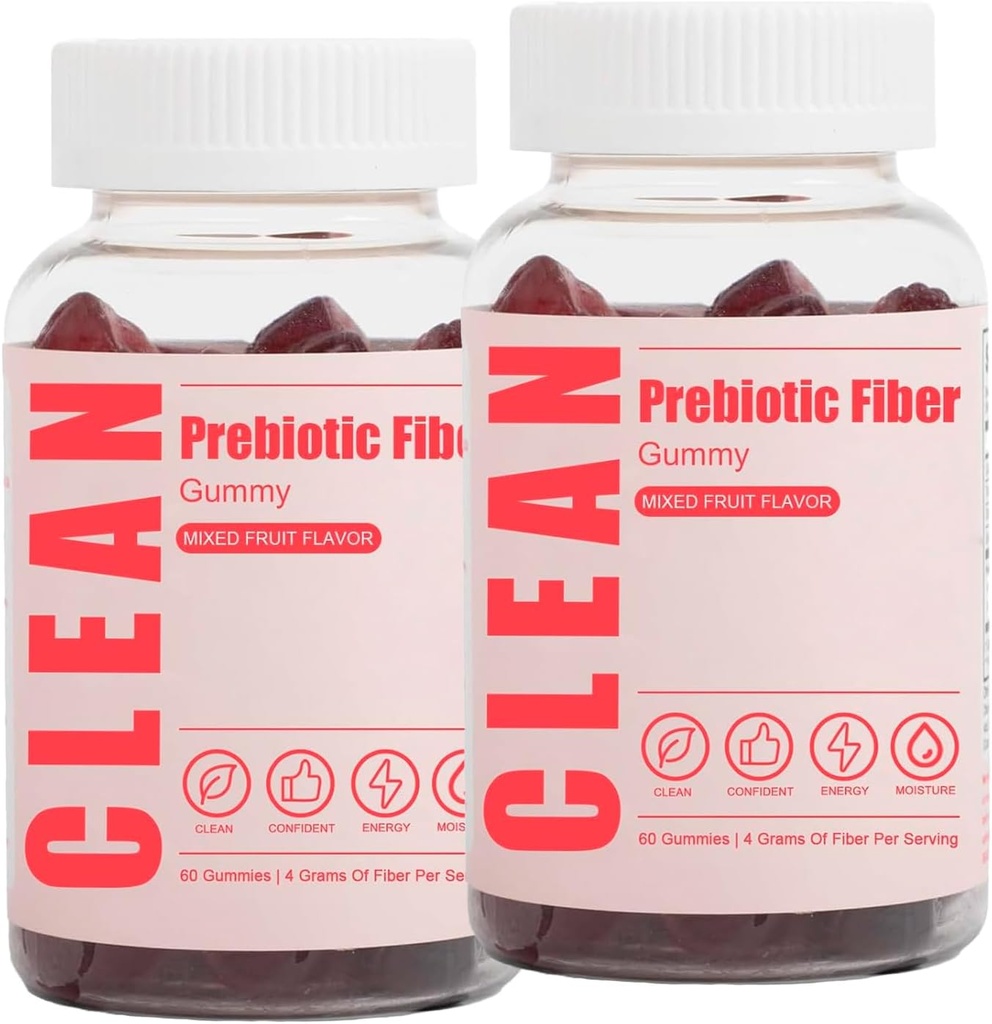 Clean Prebiotic Fiber Gummy 2Pcs, Clean Fiber Gummies, Prebiotic Fiber Gummy for Men, Prebiotic Fiber Supplement Organic for Digestive Gut Health, 60 Gummies, 2 Bottles
