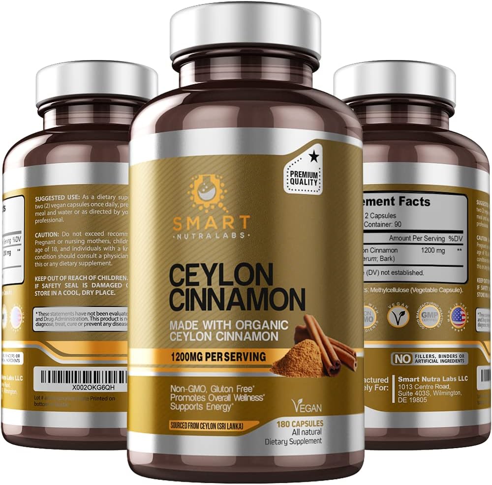 スマートなNutraの実験室の食糧ごとの有機性Ceylonのシナモンの補足1200mg、180のビーガン カプセル、100%の純粋で、真のCeylonのシナモン